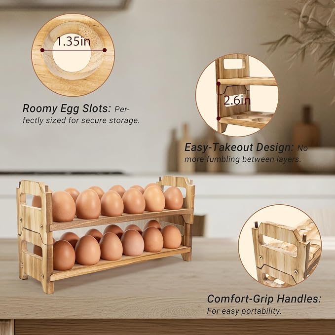 Yuoyar Wooden Fresh Egg Holder Countertop Stackable egg storage - Image 6