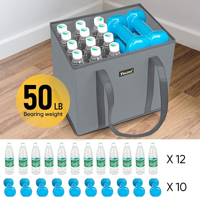 BALEINE 1PK Reusable Grocery Bags, Heavy Duty Shopping Tote Bag | 12'' Long Handles, Reinforced Bottom Keeps Upright, Fold Flat Storage, Water-Resistant Shopping Bag, Multiple Color Options - Image 5
