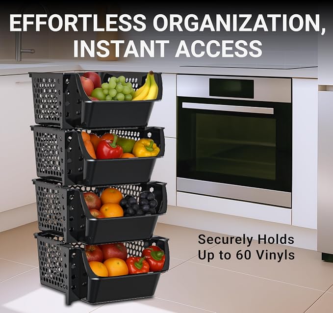 Skywin Stackable Storage Bins Open Front for Pantry Storage, 4 Pack - Black | Sturdy Plastic, Easy Stacking, Breathable & Open Front Design, Pantry Storage for Snacks, Toiletries, and Small Essentials - Image 2