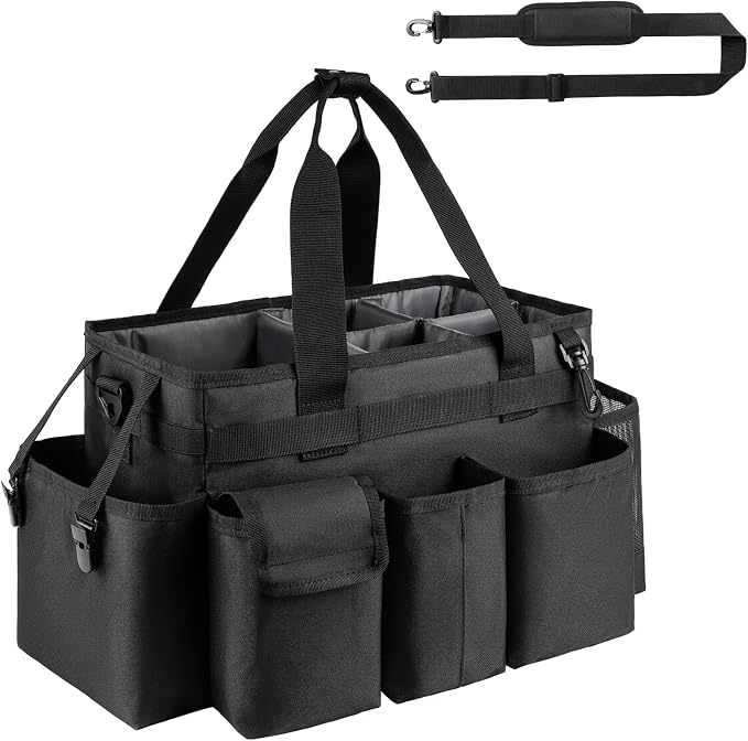 Cleaning Caddy,Cleaning Bag for Housekeepers,Cleaning Supplies Organizer with Handle,Black by ZIOZERTT