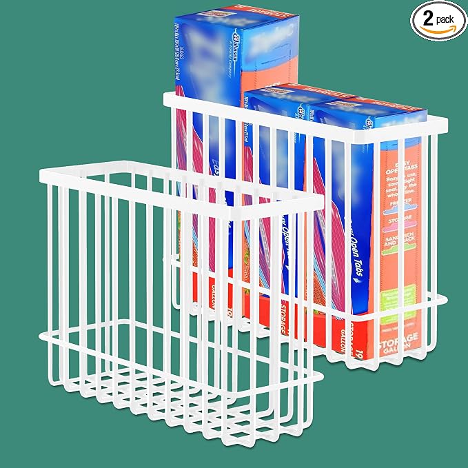 2 Pack Cabinet Door Organizer, Foil and Plastic Wrap Organizer, Wall Mounted Kitchen Organizers and Storage Wire Basket, Pantry Door Storage Kitchen Wrap, White by Admeya
