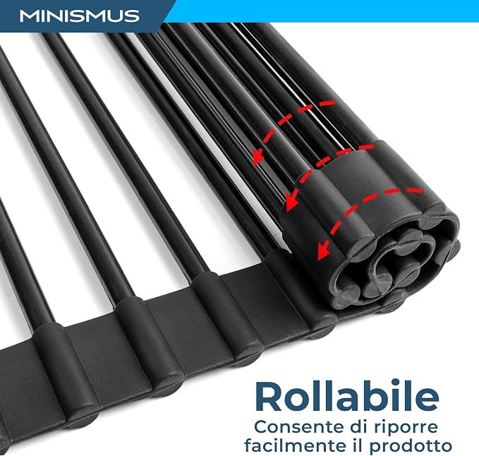 Minismus Over Sink Drying Rack - 13x17 Inches, Black, Roll Up Dish Drying Rack for Kitchen Sink - Image 5