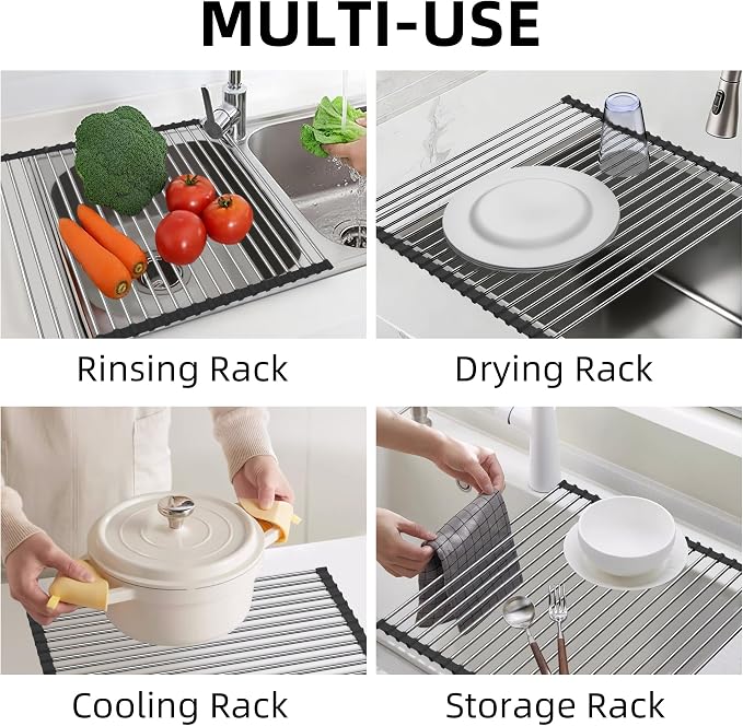 Dish Drying Rack, Roll Up Dish Drying Rack Over the Sink, 17" x 15.7", Dish Racks for Kitchen Counter, Black - Image 6