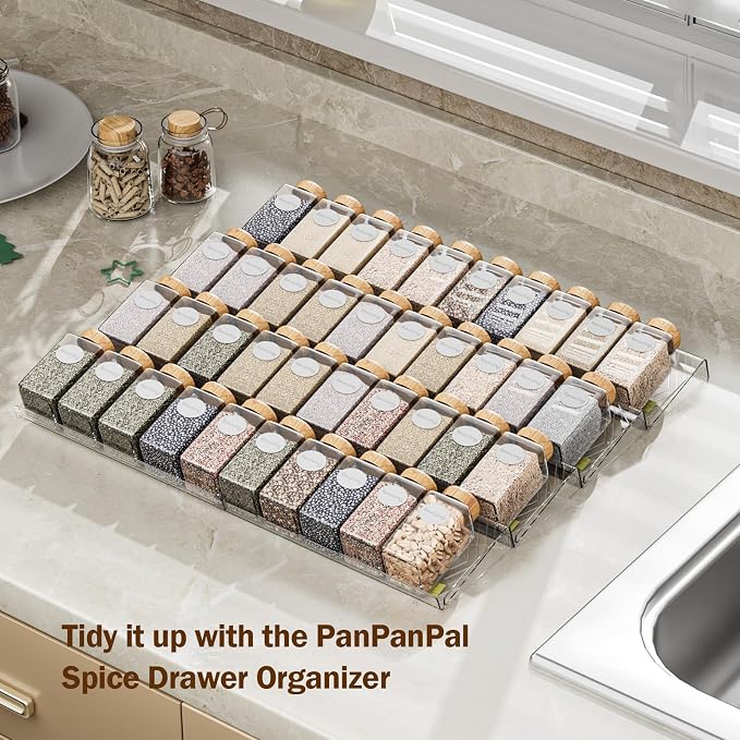 Spice Drawer Organizer, 8 Pack Clear Seasoning Organizer Rack | Expandable From 11" to 22" Wide, Kitchen Spice Rack Organizers for Drawer, Countertop, (Jars Not Included) - Image 3