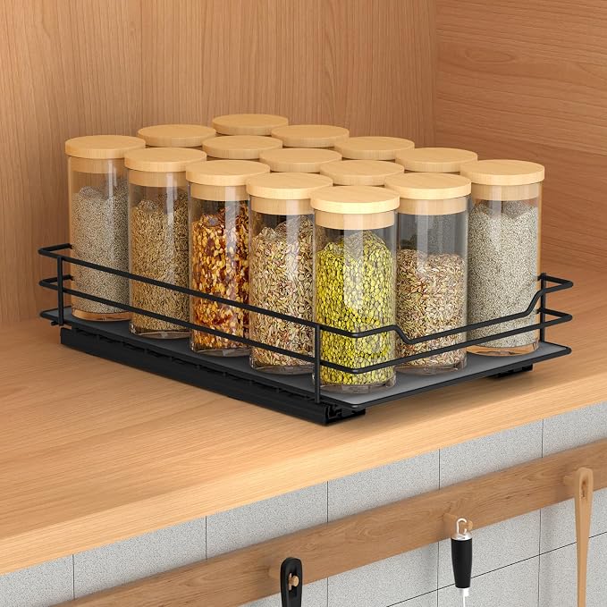 BOIVSHI Pull Out Spice Rack Organizer for Cabinet, Heavy Duty Slide Out Spice Rack Organizer for Kitchen Cabinets and Pantry, Fits Spices, Sauces, Canned Food (6.5''Wx10.5''Dx2.5''H) - Image 2