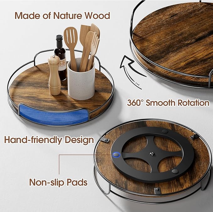 LAMU 2 Pack 10'' 12'' Lazy Susan Turntable Organizer for Table Top Cabinet, Wooden Lazy Susan for Kitchen, Pantry, Countertop, Bathroom Vanity, Spice Organization, Wood Decor - Image 8