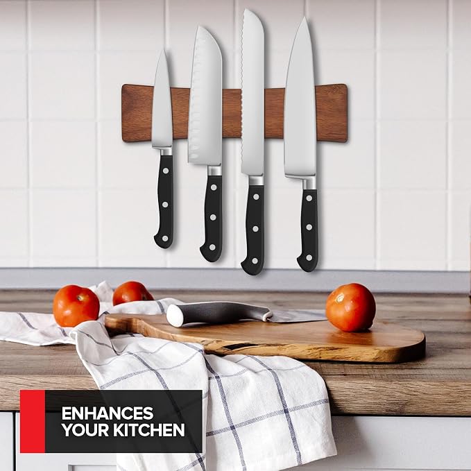 10 Inch Acacia Wood Magnetic Knife Holder with Multipurpose Use, Magnetic Knife Holders for Kitchen, Wooden Knife Rack, Magnet Strips for Knives & Metal Utensils, Tool Holder, Art Supply Organizer - Image 5