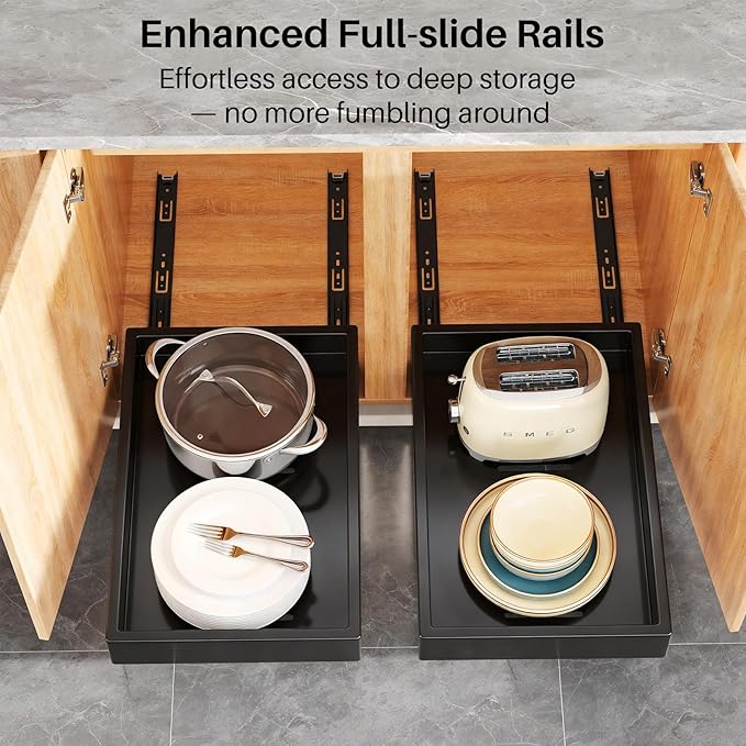 Pull out Cabinet Organizer, 21"Deep, 16.9"Wide Heavy Duty Full-Extension Slide out Drawers with Nano Adhesive, Roll Out Shelves Sliding Cabinet for Kitchen, Bathroom, Pantry,under sink Storage(Black) - Image 4
