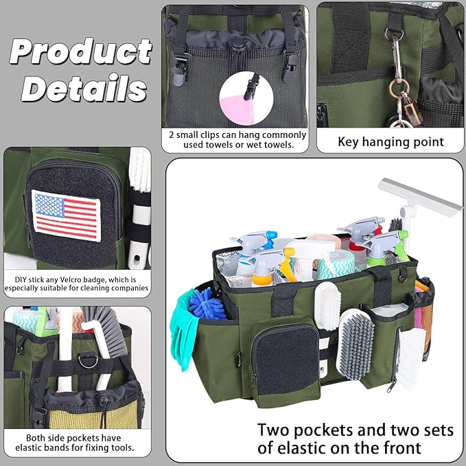 Cleaning Caddy Bag Built-in hard plastic sheet Adjustable Shoulder Strap | Waterproof nylon, aluminum foil lining, quick-drain PVC mesh bottom, for housekeepers - Image 3