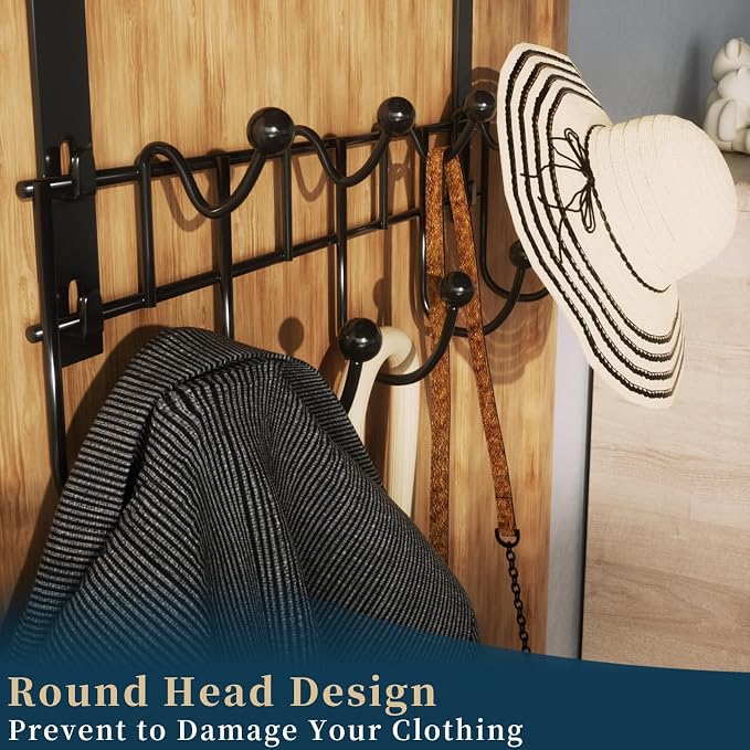Consumest Over The Door Hooks Organizer - 3 Tier Door Hanger with 9 Coat Hooks & 2 Mesh Basket, Back Storage Organizer Hanging Towels for Bathroom, Bedroom, Black - Image 4