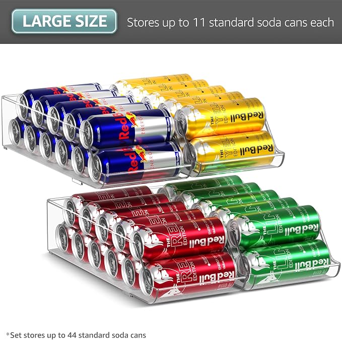 Sorbus Skinny Soda Can Organizer for Refrigerator - Slim Can Holder Drink Dispenser for Fridge - Soda Can Organizer for Fridge, Pantry, Kitchen Organization and Storage (Set of 4) - Image 6