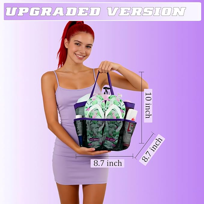 Mesh Shower Caddy Portable - 9 Pockets for College Dorm Room Essential | Large Capacity Mesh Shower Caddy with 9 Pockets, Portable Hanging Toiletry Bag for College Dorm, Gym, Camping and Beach - Image 3