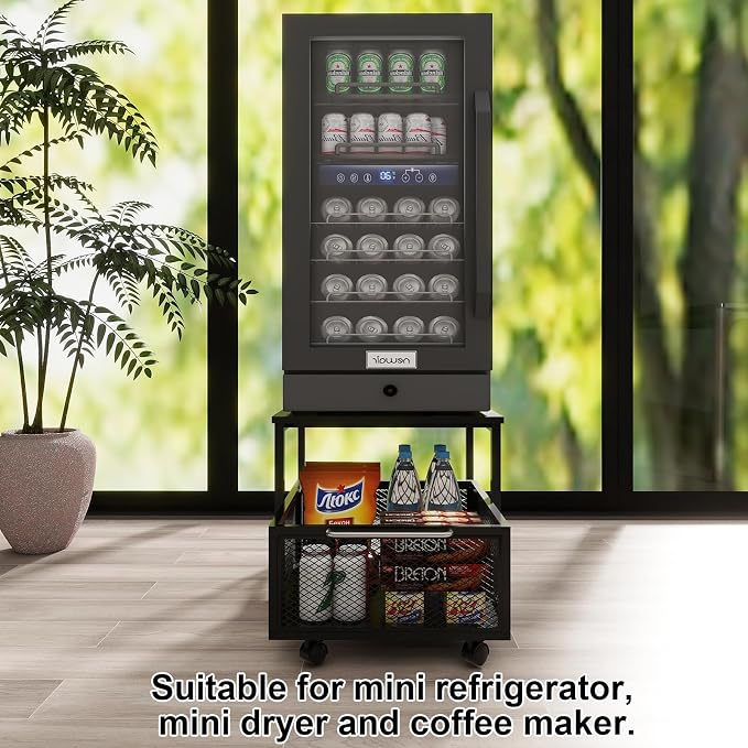 PUNCIA 19.7" x 23.6" Mini Fridge Stand with Large Capicity Storage, Black | Sturdy Refrigerator Table with Lockable Wheels, Rolling Fridge Cart Heavy Duty Appliance Platform for Dorm, Apartment Bedroom - Image 5