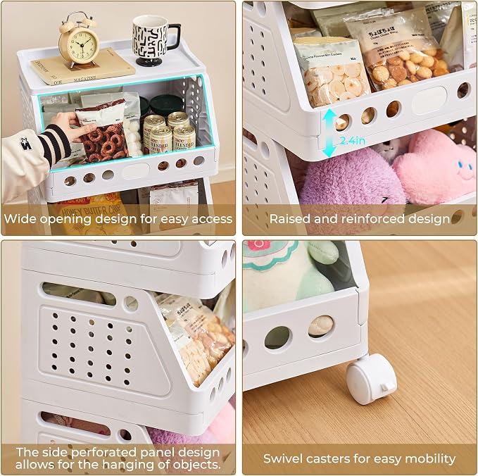 UFORU 3 Tier Rolling Storage Cart,Plastic Open Storage Basket with Wheels | Rolling Storage Shelf for Kitchen,Bathroom,Bedroom and Living Room,Versatile Home Organization for Books,Toys - Image 8