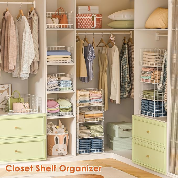 Yociyoga 8-Tier Stackable Closet Organizers and Storage Shelves, Foldable Closet Shelf Organizer, Stackable Storage Bins Drawers for Closet Organizer System, White(Patent No. 30022416) - Image 5