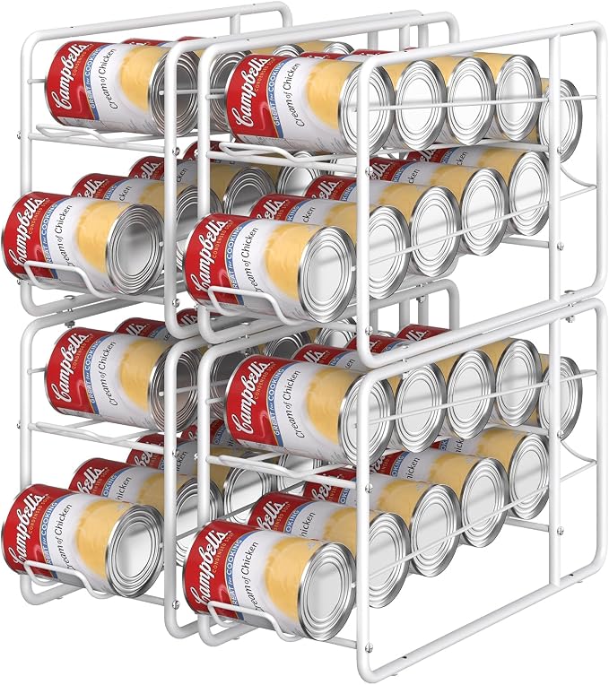 MOOACE 4 Pack Can Organizer for Pantry, Stackable Soda Can Dispenser Rack | Kitchen Canned Food Storage, Beverage Soup Cans Holder Drink Organizer for Cabinet Fridge, White - Image 6