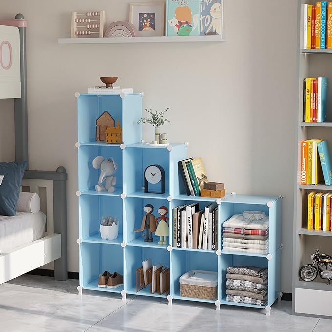 AWTATOS 12 Cube Storage Organizer, Closet Organizers Storage Shelves, Blue | Portable Closet Organizers, DIY Stackable Storage Cubes Shelves Bookshelf, Plastic Clothes Shelving for Home, Bedroom - Image 5