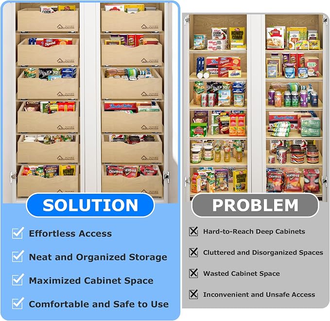 WelFurGeer Soft Close Pull Out Drawers for Kitchen Cabinets, 29" W x 21" D Pull Out Cabinet Organizer, Premium Birchwood Pull-Out Cabinet Drawers, Heavy-Duty Cabinet Organizer for Home & Kitchen - Image 3