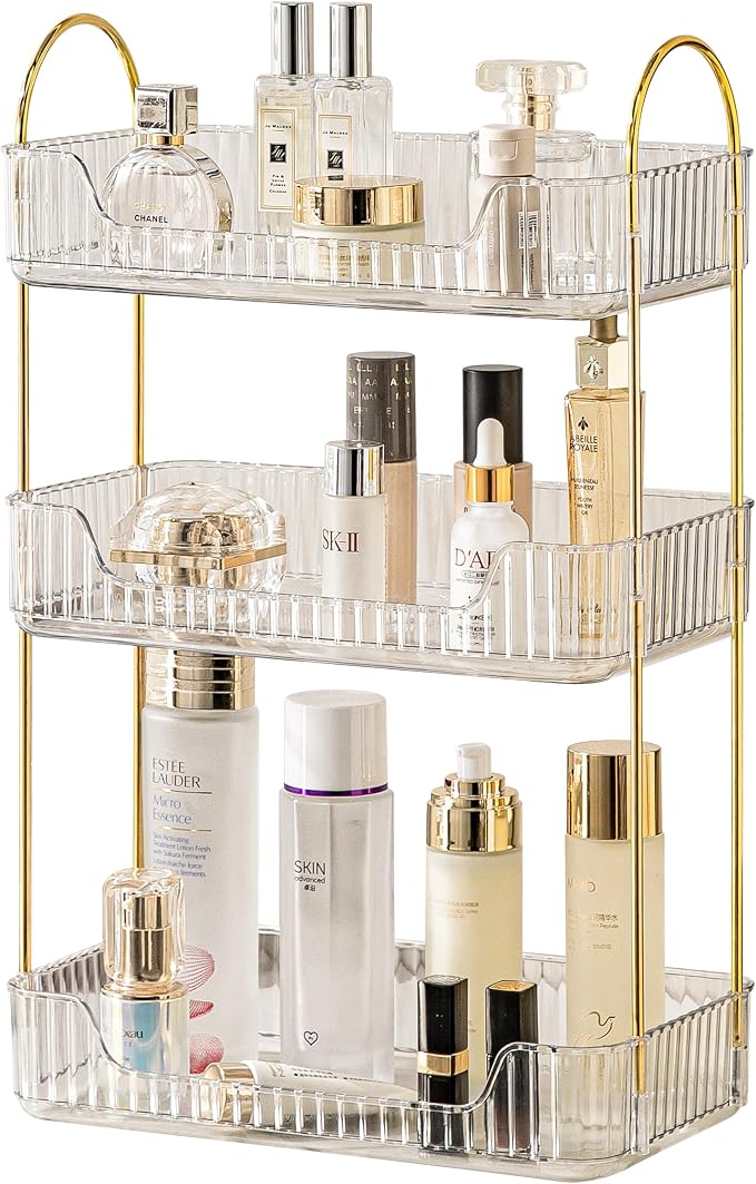 Akinbas 3 Tier Bathroom Organizer Countertop Makeup Perfume Tray Skincare Organizer for Bathroom Dresser Vanity (White) by AKINBAS