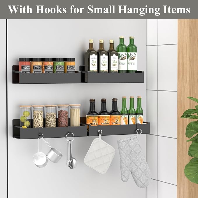 HuggieGems 4 Pack Magnetic Spice Rack Organizer for Refrigerator and Oven, Black Fridge Organizers and Storage for Kitchen | Kitchen Magnetic Shelf for Fridge, Spice Organizer and Storage, Baby Bottle Holder for Fridge, Magnetic Tea Bag Organizer - Image 2