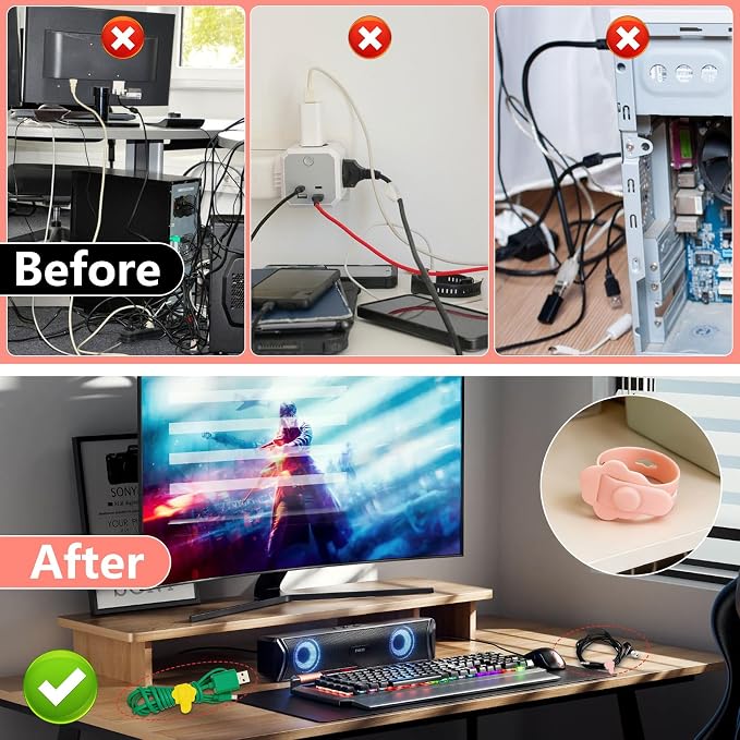 75 Pcs Silicone Cable Ties, Reusable Cable Straps Wire Organizer. | Cable Management Cord Organizer for Fastening Earphone Phone Charger Home Office Desk Kitchen Appliances Cable Cords Wires - Image 6