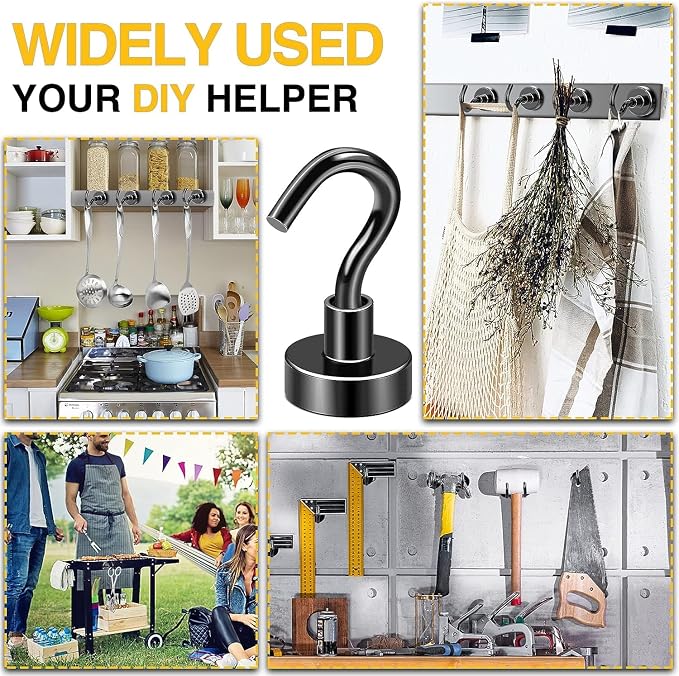 DIYMAG Magnetic Hooks 100pcs 30lbs Cruise Essentials 2026 Magnet Hook Black | Neodymium Heavy Duty Strong Magnets Hanging Ship Cabins Refrigerator Fridge Classroom Beach Vacation Kitchen Grills Home Tool - Image 3