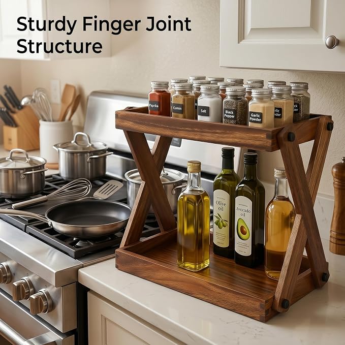 2 Tier Wood Countertop Organizer Shelf for Kitchen Bathroom Spice Storage | Tool-free quick assembly,ZOVANO, Spice Rack Organizer, Wood Shelf for Coffee Bar, Condiment Caddy for Counter - Image 8