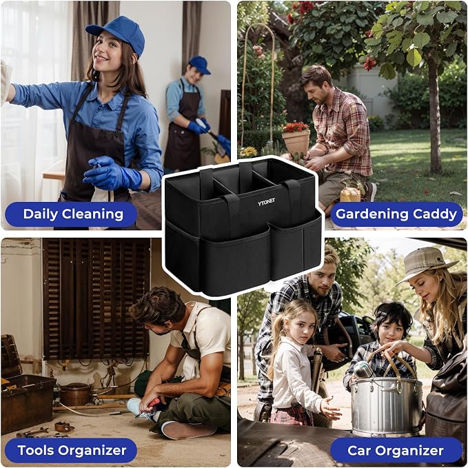 Ytonet Cleaning Caddy, Water Resistant Cleaning Supplies Organizer, Black | With Leakproof Cooler bag, Foldable Divider, Handle, Housekeeping Tote for Cleaners, Kitchen, Bathroom, Car Tool Caddy - Image 4