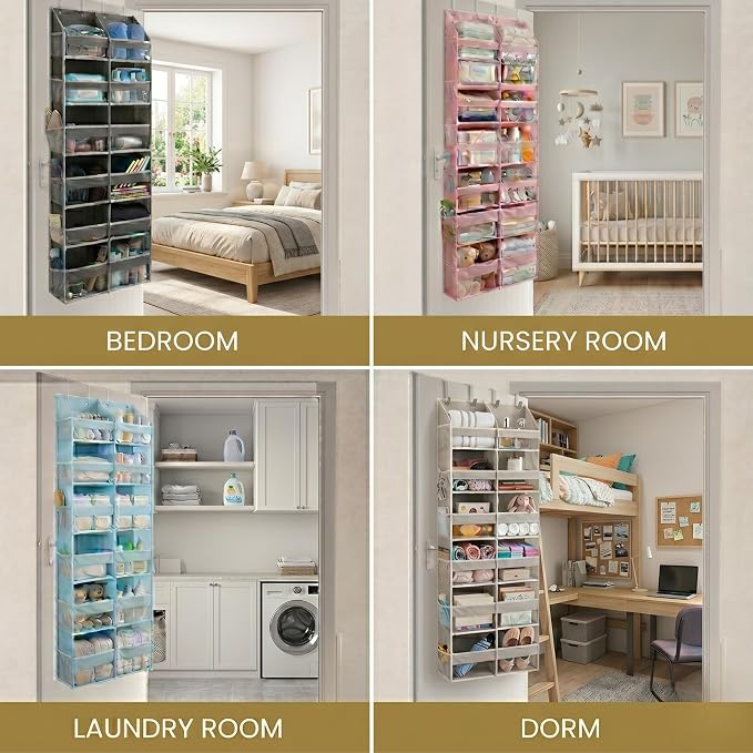 Over the Door Organizer, 6-Tier XL, 100D Fabric, Transparent | Extra wide over the door organizer, 65 lb capacity, 12 side mesh pockets, heavy-duty 100D fabric, bedroom & nursery storage - Image 6