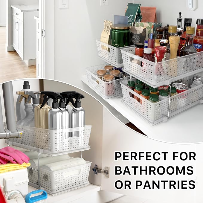 Simple Houseware 2 Tier Pull-Out Sliding Drawer Under Sink Storage, Clear | Great for Kitchen Bathroom Tray Shelf Organizer - Image 8