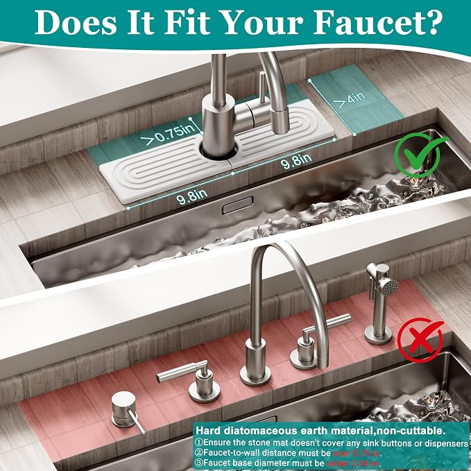Stone Faucet Mat for Kitchen Sink - Quick Dry Diatomite Sink Splash Guard, Prevents Moisture Buildup & Water Stains, Water Absorbing Stone Tray for Bathroom Countertop (White, 20" x 4") - Image 2