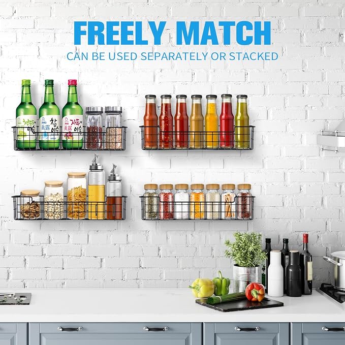 Spice Rack Organizer Wall Mount, Spice Organization Storage Shelf for Cabinet Door, 2 Packs Wall Spice Rack Saving Space for Kitchen, Black - Image 3