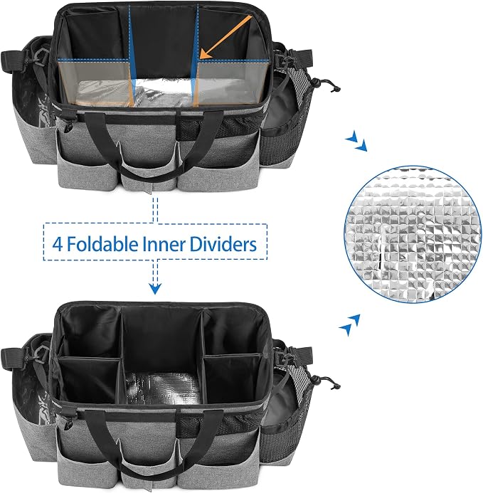 LoDrid Wearable Cleaning Caddy Bag with 4 Foldable Dividers, Grey | Cleaning Supply Organizer with Shoulder Strap and Side Handles for Cleaners & Housekeepers - Image 2