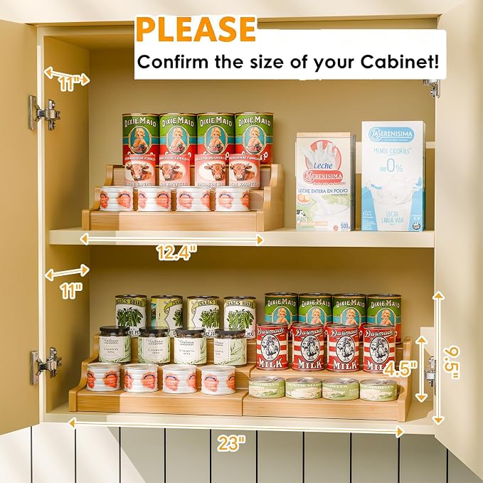 Simple Trending Expandable Bamboo Can Rack Organizer for Pantry, 3-Tier Adjustable Can Storage Holder Holds Up to 24 Cans, Canned Goods Storage Display for Cabinet, Countertop - Image 5