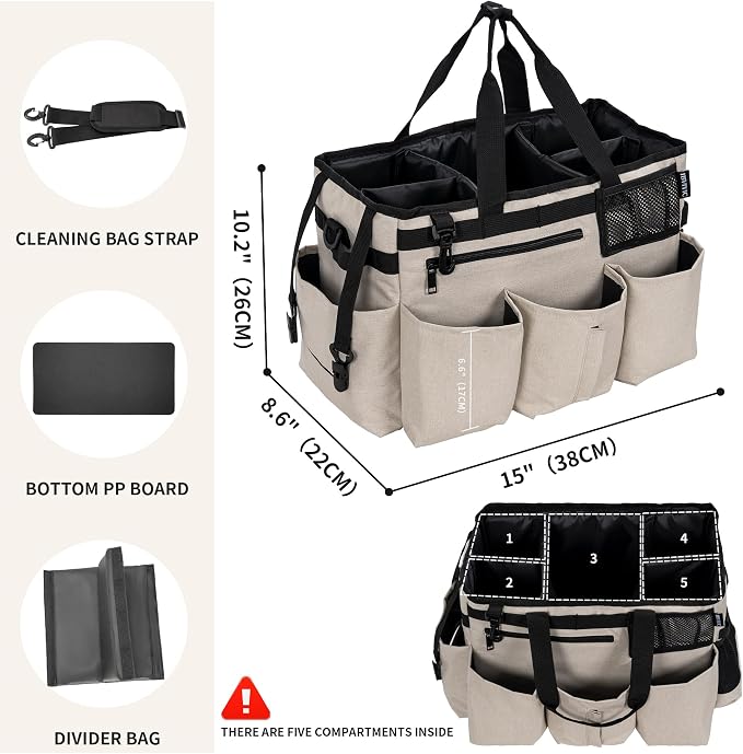 IBVIVIC Wearable Cleaning Caddy Bag for Cleaning Supplies, White | Cleaning Organizer Tote Bag with Handle & Shoulder Straps Kitchen Cleaning Supplies Storage Bag for Cleaners & Housekeepers - Image 2