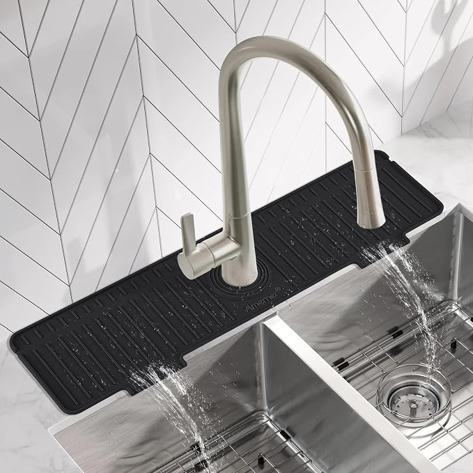 Kitchen Sink Splash Guard, 20 inch Silicone Faucet Guard & Draining Mat, 10° Large Slope Sink Faucet Mat Splash Guard, Bathroom Sink Organizer, Kitchen Sink Accessories Gadgets, 20 x 5.5”, Black - Image 8