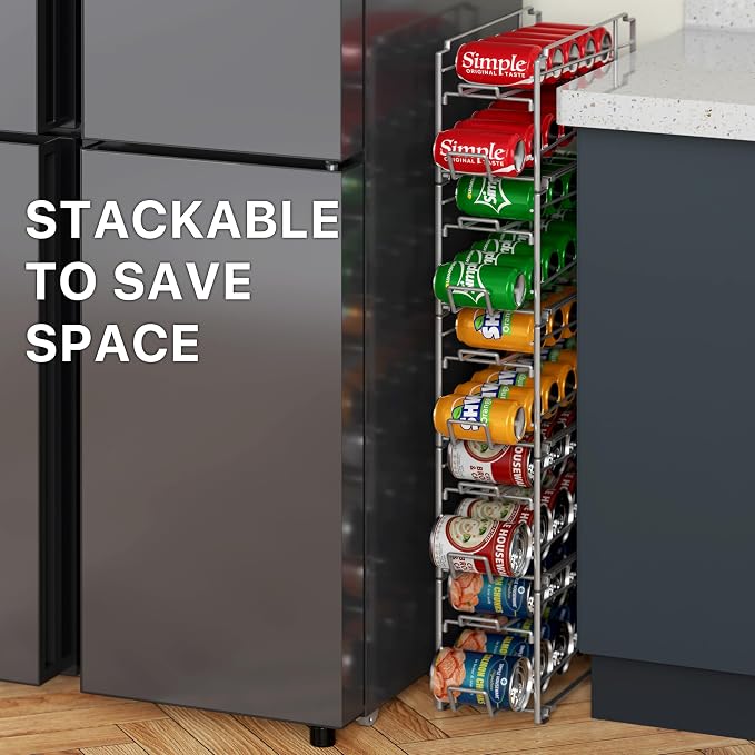 Simple Houseware 2-Pack Stackable Beverage Soda Can Dispenser Rack, Silver | Metal Soda Can Soft Drink Organizer - Image 7