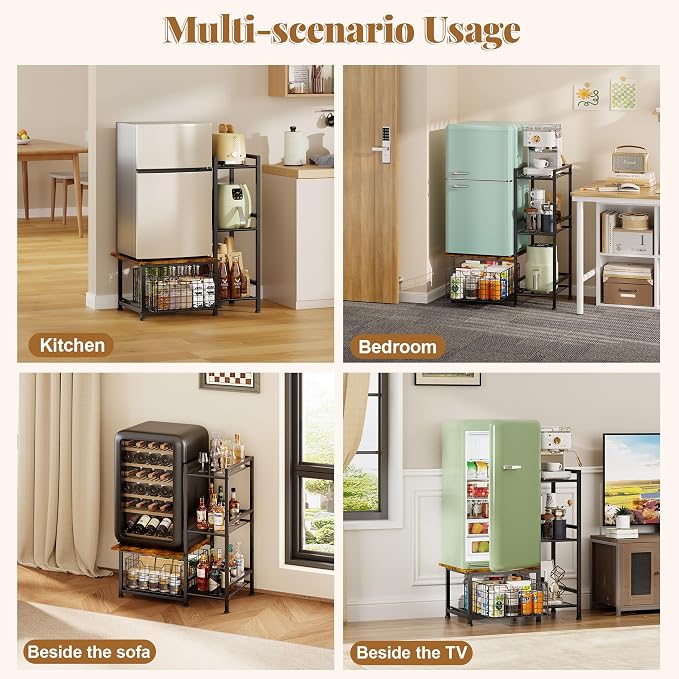 Mini Fridge Stand with Storage, Small Refrigerator Stand with Drawer | Coffee Bar with Mini Fridge Space, Wine Cabinet, Kitchen Storage for Dorm, Living Room, Office 18.9" D×18.7" W×36.2" - Image 5