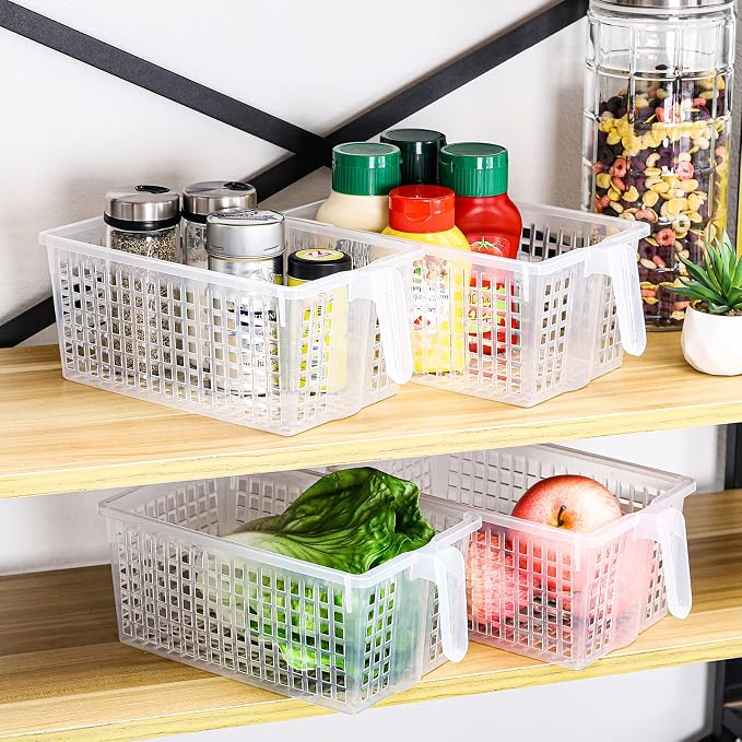 4 Pack Plastic Storage Bins with Handle, BPA-Free Kitchen Pantry Cabinet Refrigerator Food Storage Organizer for Snacks, Food, Produce, Pasta - Image 4