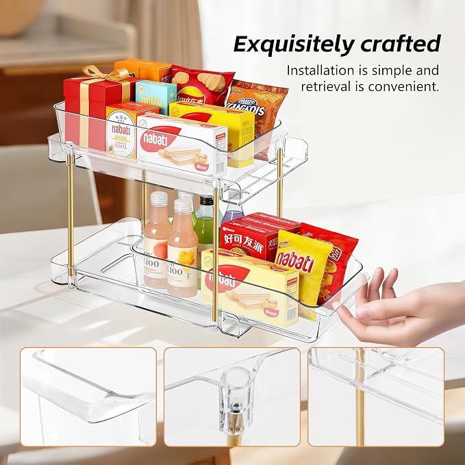LAREKUN2pack 2-Tier Organizer & Storage Unit Stackable Bathroom Cabinet Organizer Pull-Out Kitchen Pantry Organizer & Storage System Suitable for Countertops, Pantries, Kitchens, Bathrooms - Image 6