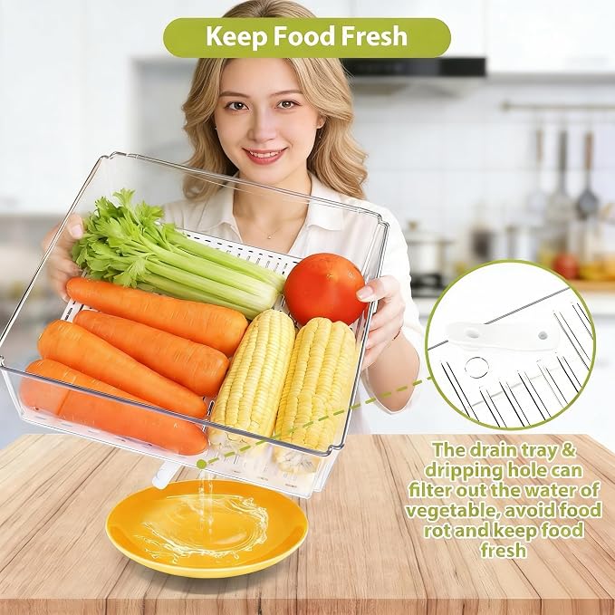 ZIJUND 4 Packs Fridge Organizers and Storage, Refrigerator Organizer Bins | Stackable BPA-Free Refrigerator Organizers and Storage Containers for Fruit, Vegetable, Food, Drinks, Cereals, Clear - Image 6