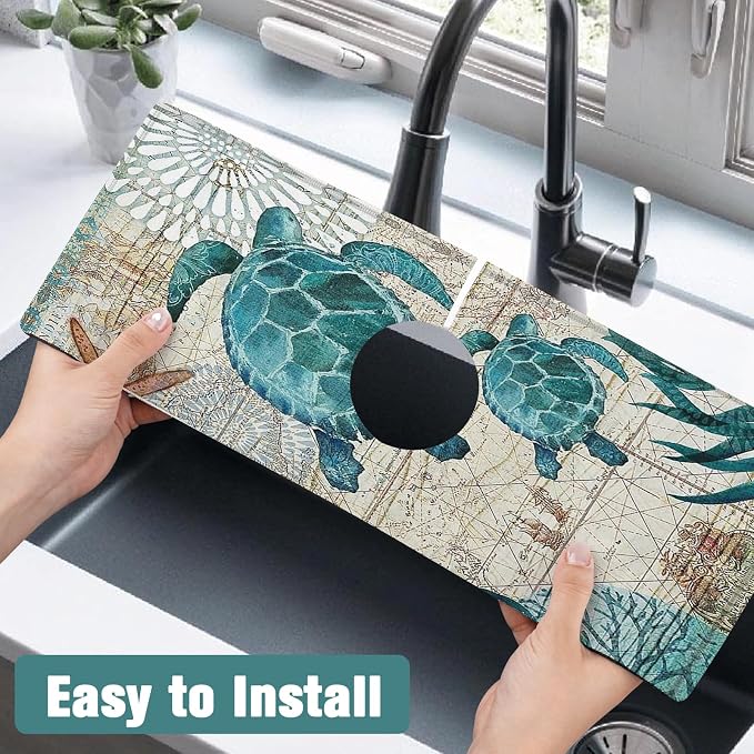 Kitchen Sink Splash Guard Faucet Mat 15" X 5.5" Sea Turtle Absorbent Fast Drying Mat Faucet Draining Mat Sink Splash Guard Behind Faucet Drip Catcher for Kitchen Bathroom - Image 5