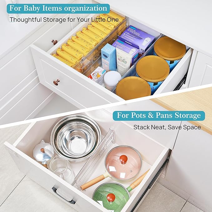 Vtopmart 6" Tall Upgrade Drawer Dividers, 12.8"-22.3" Expandable, 8 Pack | Deep Drawer Organizer, Big Drawer Separator, Clear plastic Adjustable Storage Divider for Dresser, Baby Supplies, Kitchenware - Image 6
