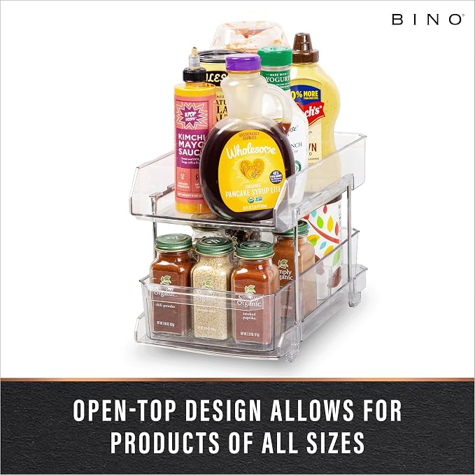 BINO 2 Tier Clear Storage Organizer with Dividers | Bottom Slide Out Drawer for Under Sink, Medicine Cabinet | Bathroom Closet, Vanity, Pantry Organizer | Under Cabinet Storage for Bathroom & Kitchen - Image 4