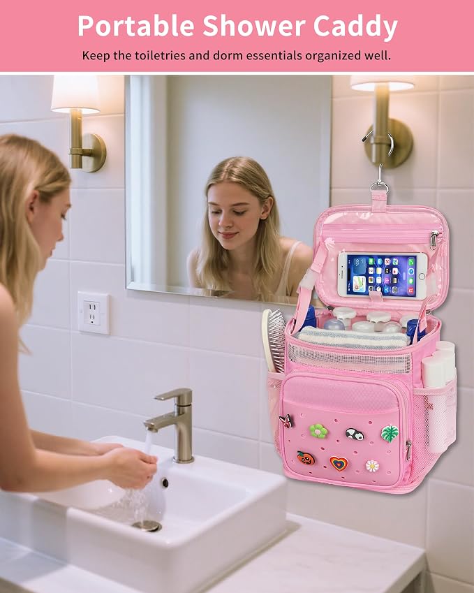 Hanging Shower Caddy Portable, Mesh Shower Bag for College Dorm Room Essentials, Large Capacity Quick Dry Shower Organizer Basket, Travel Toiletry Bag for Gym, Swimming, Camping, Bathroom, Beach - Image 8