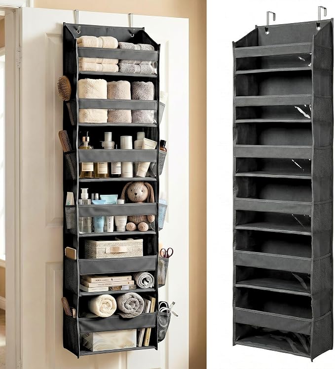 Over the Door Organizer, 6-Tier, 100D Fabric, Dark Gray 1pc | Over the door shoe organizer, 50 lbs capacity, 12 side mesh pockets, 100D extra thick fabric, Closet & entryway storage by HomeluxTheory