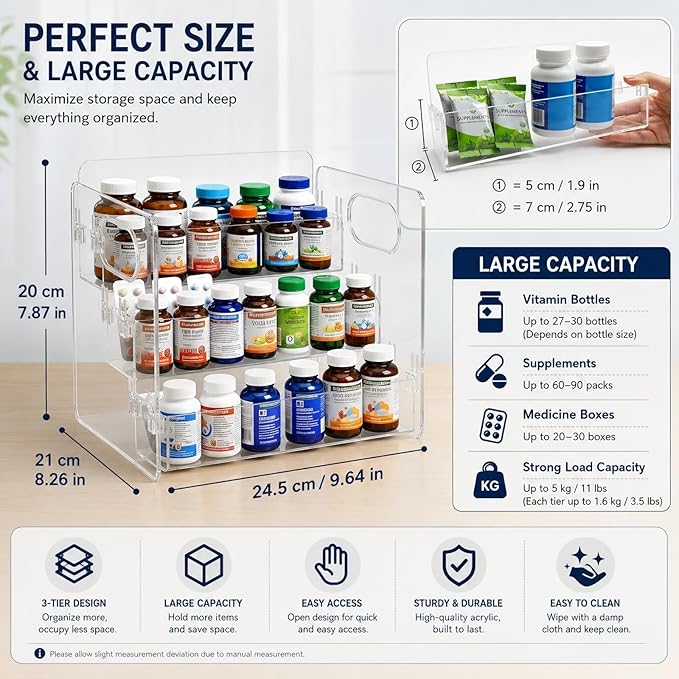 3-Tier Vitamin Storage Organizer, Organizer For Vitamin Bottles And Medicine Bottle, Vitamin Bottle Organizer For Countertop, Bathroom Cabinet Storage Items Are Clearly Visible (2item) - Image 2