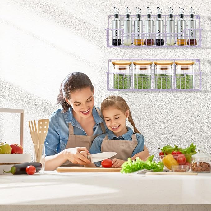 Spice Rack Wall Mount, Spice Organizer for Cabinet & Pantry Door, Set of 4 Hanging Spice Rack Saving Space for Kitchen, Purple - Image 8