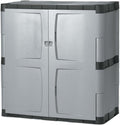 Rubbermaid Freestanding Storage Cabinet with Doors 18"D x 36"W x 37"H Medium Gray/Black Two-Shelf Lockable Cabinet for Indoor/Outdoor/Garage Storage for Garden Tools/Lawn Care Accessories by Unknown