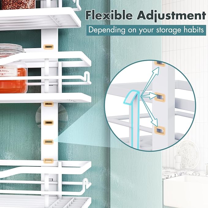 Eastherry Over The Door Pantry Organizer，9-Tier Over The Door Organizer with Adjustable Basket，Metal Hanging Pantry Organizers and Storage for Kitchen, Back of Door Seasoning Rack (Pack of 2) - Image 5
